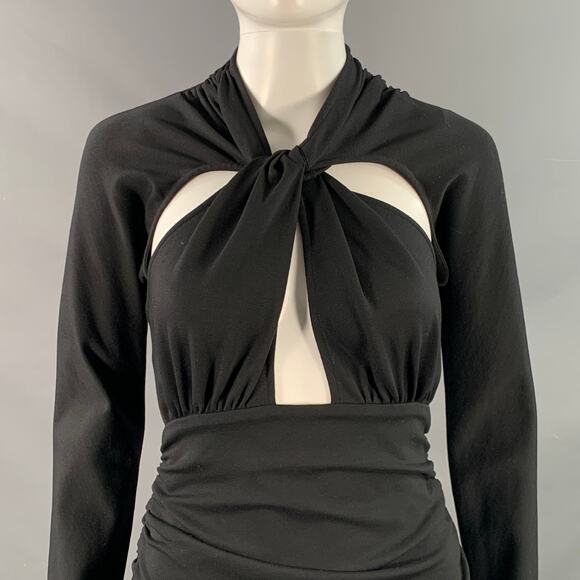 DOLCE & GABBANA Size 8 Black Viscose Blend Ruched Bodycon Cutout Cocktail Dress - Picture 2 of 6